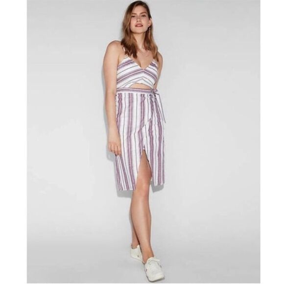 EXPRESS | Purple & White Striped Cut Out Midi Length Dress Women’s Size 18 - Picture 13 of 15
